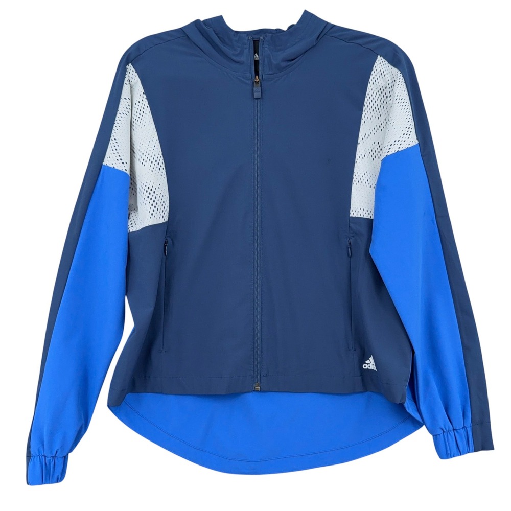 Adidas‎ Hooded Windbreaker Jacket Women S Polyester Spandex Blue Navy